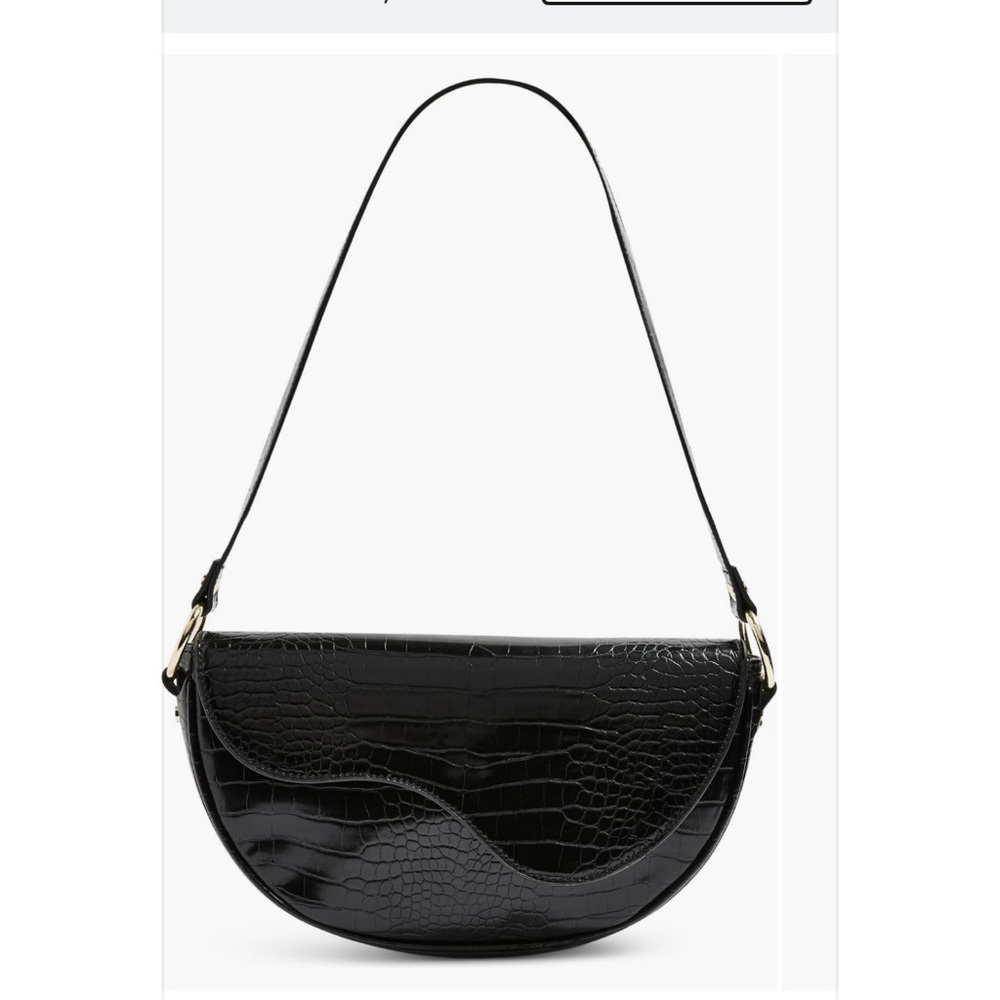 Topshop Black Croc Embossed Half Moon Shoulder Scalloped Front Flap Handbag